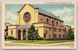 Charleston West Virginia~First Christian Church Street View~1938 Linen Postcard