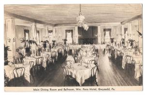 PA Gwynedd Wm Penn Hotel Dining Room Ballroom Postcard