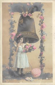 Girl, Flowers, Bell real photo Children Postage Date Used 