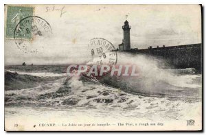 Old Postcard Fecamp La Jetee one day storm