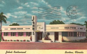 Vintage Postcard 1950 View of John's Restaurant Bartow Florida FL