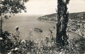 Sailing boats navigation themed postcard France Villefranche sur Mer cargoboat