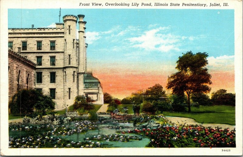 Vtg View Overlooking Lily Pond Illinois State Penitentiary Joliet IL Postcard