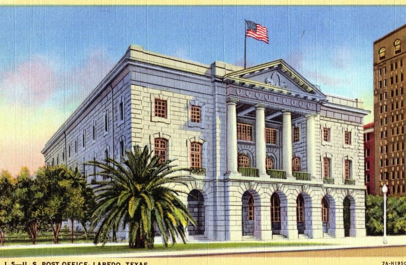 VTG 1930s US Post Office Building Laredo Texas TX Linen Postcard