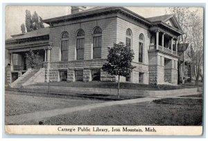 1915 Carnegie Public Library Iron Mountain Michigan MI Antique Posted Postcard