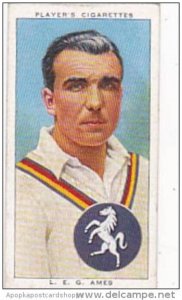 Player Cigarette Card Cricketers 1938 No 1 L E G Ames Kent 7 England