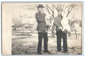 c1910's Hunting Foal Duck Birds Turkey Smoking Pipes RPPC Photo Antique Postcard