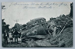 WRECKED ENGINES CANAAN NH RAILROAD ACCIDENT ANTIQUE POSTCARD railway