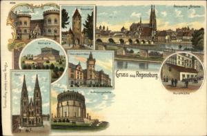 Gruss Aus Regensburg Germany MultiView c1900 Postcard