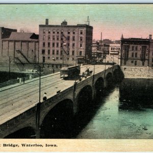 c1910 Waterloo, IA Fourth Street Bridge Litho Photo Postcard 4th St Downtown A38