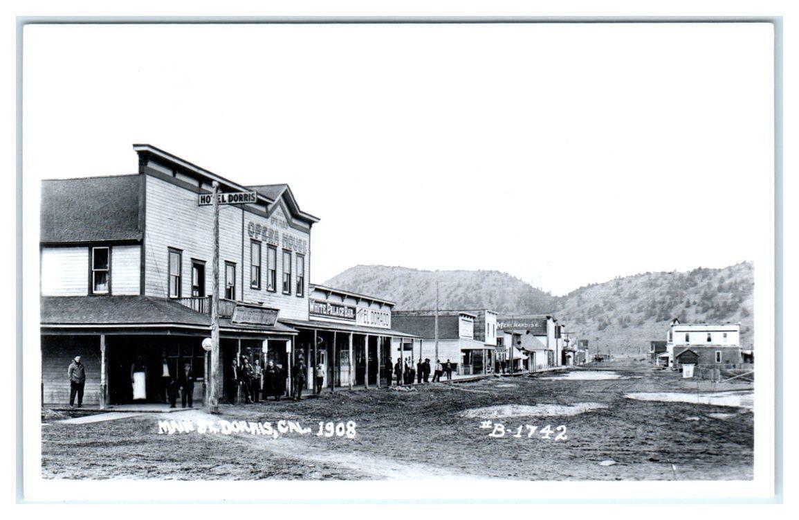 RPPC DORRIS, CA Repro MAIN STREET Scene in 1908 Siskiyou County 1950s