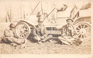 Men Sitting By Car Automobile Real Photo Vintage Postcard AA71515