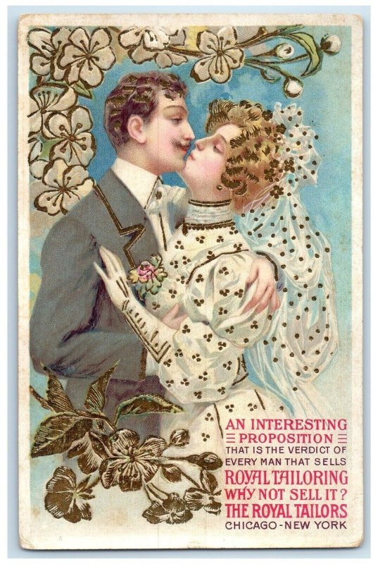 1906 Couple Romance Wedding Royal Tailoring Advertising Chicago NY Postcard