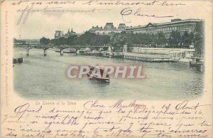 Old Postcard The Louvre and the Seine Paris (map 1900) Boat