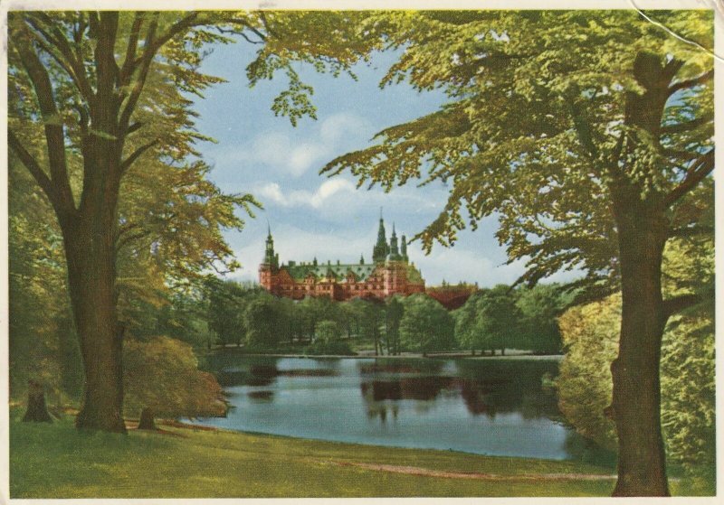 VINTAGE POSTCARD HILLEROD FREDERIKSBORG CASTLE AND GARDENS DENMARK POSTED 1956