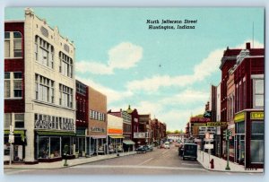 Huntington Indiana Postcard North Jefferson Street Buildings c1940 Vintage Linen