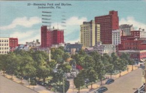 Florida Jacksonville Hemming Park and Skyline 1950 Curteich