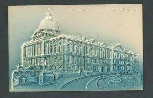 Ca 1904 Post Card Boston MA State House In Blue  W/Glitter Airbrushed& Embossed