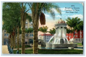 1920 Broadway Electric Fountain In Plaza Scene San Diego California CA Postcard