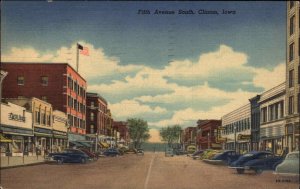 Clinton Iowa IA Street Scene Classic Cars Linen Vintage Postcard