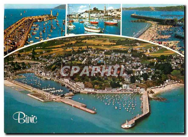 Postcard Modern Colors of Brittany Binic harbor basin afloat and beach Advent...