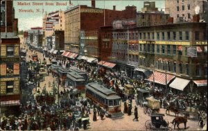 NEWARK NJ Market Street Scene TROLLEYS STREETCARS c1910 Postcard