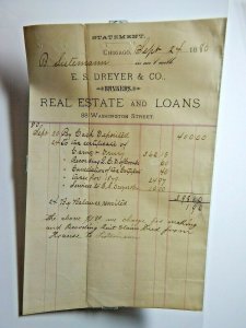 1880 E S Dreyer & Co Bankers Chicago Illinois Tax Certificate Payment Letterhead