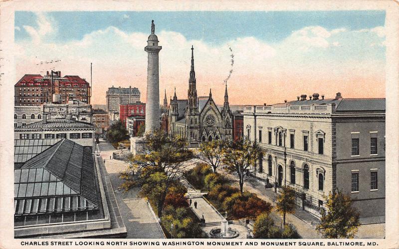 Charles Street Looking North, Baltimore, Maryland, Early Postcard, Used in 1921