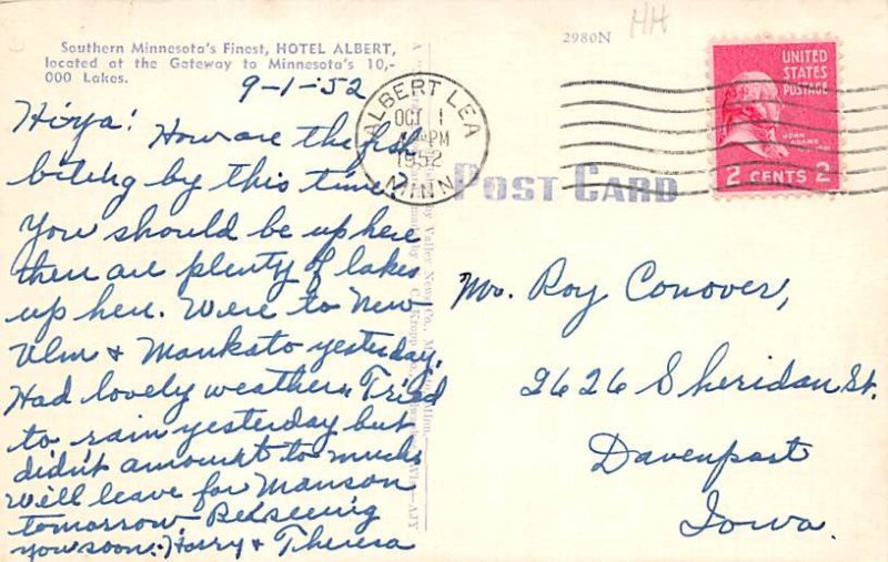 Hotel Albert Hotel Albert  - Albert Lea, Minnesota MN Postcard