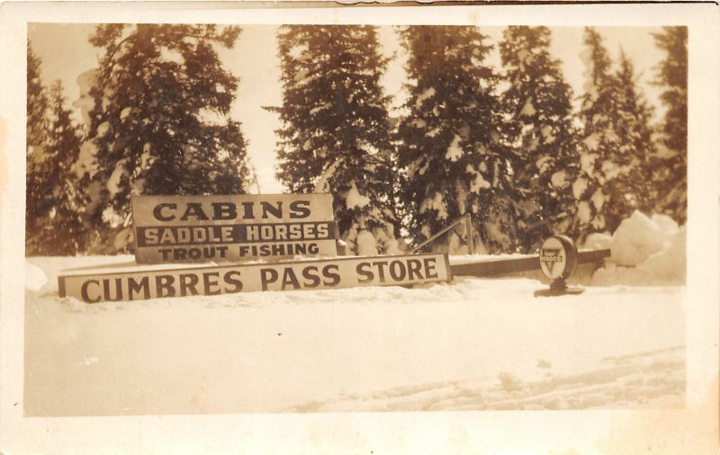 H55/ Cumbres Pass Colorado RPPC Postcard 1932 Cabin Saddle Horse Sign Snow 11