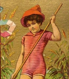 1880s Soapine Kendal Mfg. Co. Child Bathing Suit Lily Pads Long Oar P231