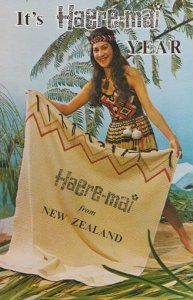 New Zealand Mairo Maiden Happy New Year Handmade Mat Haere Mai Postcard