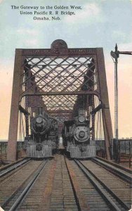 Union Pacific Railroad Trains UP RR Bridge Omaha NE 1910c postcard