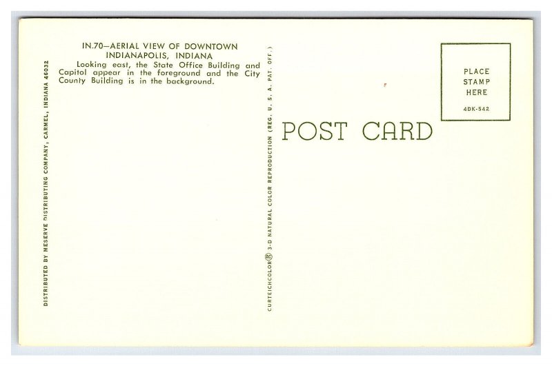 Downtown Indianapolis Indiana Aerial View Postcard