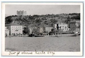 c1940's River Steamboat Buildings in Senj Croatia RPPC Photo Postcard
