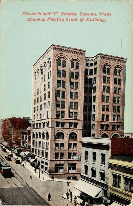 Tacoma WA Eleventh & 'C' Streets Fidelity Trust Building Sprouse Postcard G11