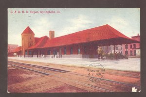 SPRINGFIELD ILLINOIS C&A RAILROAD DEPOT TRAIN STATION VINTAGE OPSTCARD