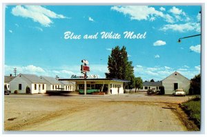 c1960s Blue And White Motel Roadside Signage Kalispell Montana MT Trees Postcard