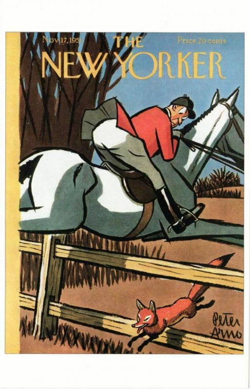 Fox Hunt Reversal by Peter Arno on 1951 New Yorker Magazine Postcard