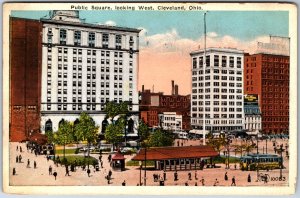 VINTAGE POSTCARD THE PUBLIC SQUARE LOOKING WEST AT CLEVELAND OHIO SLOGAN CANCEL