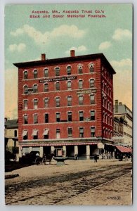 ME Augusta Trust Co Block And Baker Memorial Fountain Maine Postcard A39