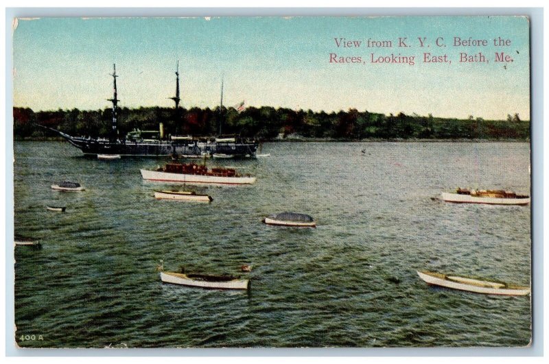 c1950's View From KYC Before The Races From East Boats Ship Bath Maine Postcard