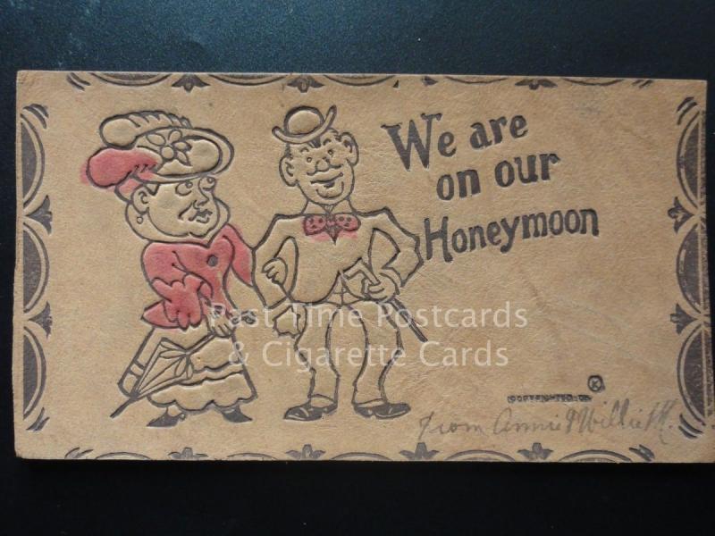 American Leather Postcard: WE ARE ON OUR HONETMOON c1907