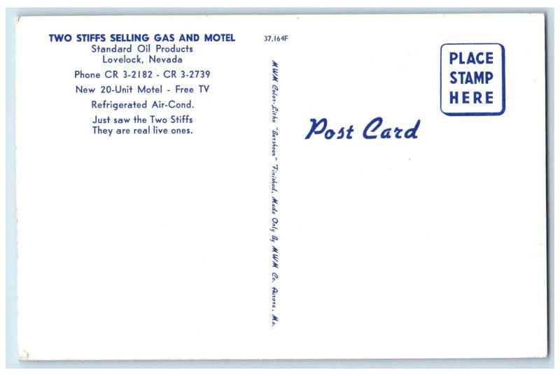 c1950's Two Stiffs Selling Gas and Motel Lovelock Nevada NV Postcard 