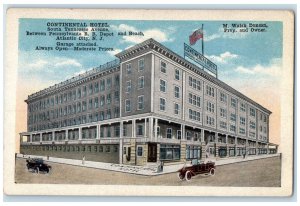 c1920's Continental Hotel Exterior Roadside Cars Flags Atlantic City NJ Postcard