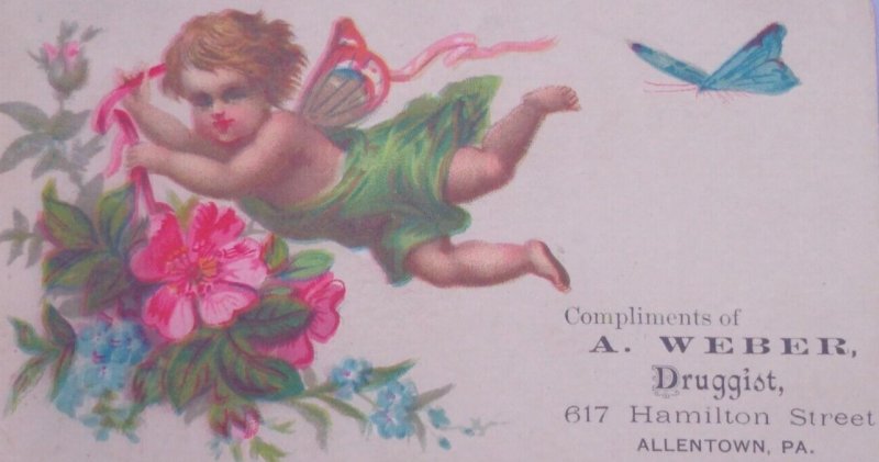 1800s Fantasy Butterfly Fairy A. Webber Medicine Allentown PA Victorian Card