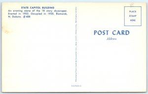 c1970s Bismarck, ND Night State Capitol 1933 Art Deco Skyscraper Chrome PC A310