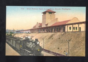 EVERETT WASHINGTON GREAT NORTHERN RAILROAD STATION VINTAGE POSTCARD TRAIN