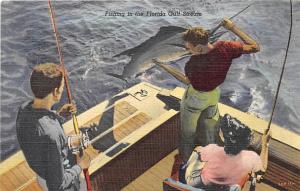 Big Game Fishing in Florida Gulf Stream 1952 postcard