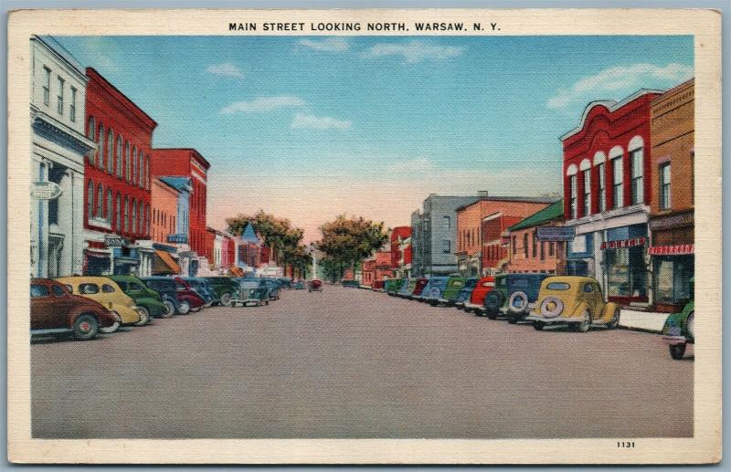 WARSAW NY MAIN STREET 1939 VINTAGE POSTCARD